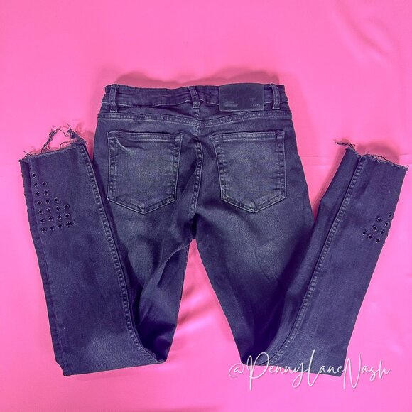 Zara Trafaluc Denimwear Raw Hem Skinny Jeans Washed Black - Picture 8 of 9
